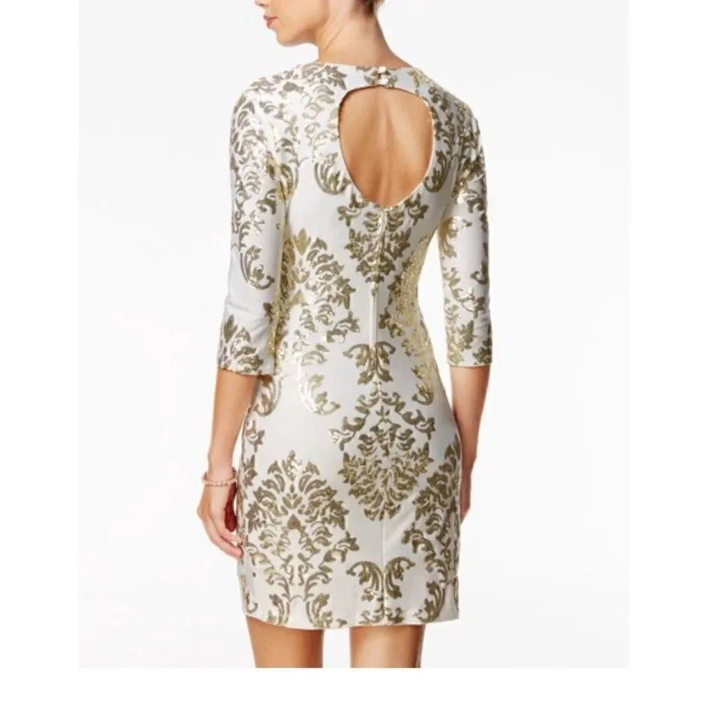 B Darlin Bodycon Dress with Sequins Gold Ivory - Picture 2 of 16
